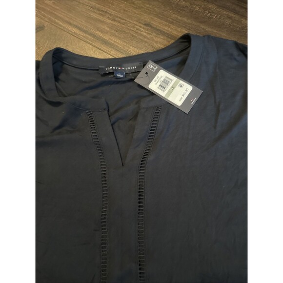 Tommy Hilfiger Women's Plus Size Split-Neck Cap-Sleeve Top Midnight Blue 1X - Picture 5 of 5